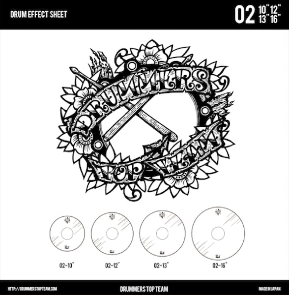 DRUM EFFECT SHEET Tom Set of 10, 12, 13, 16 inch. Changing drum sounds.